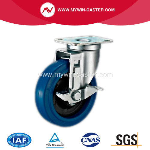 5'' Plate Swivel Blue Elastic Rubber Caster with side brake